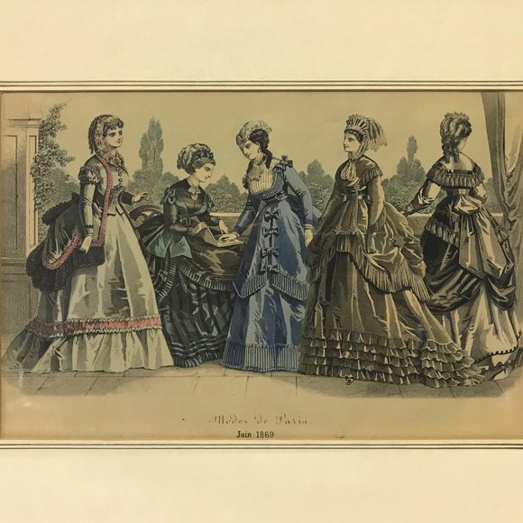 Vintage "Modes de Paris" (Fashions of Paris) Juin 1869 Framed Antique Art Print - Picture 2 of 10